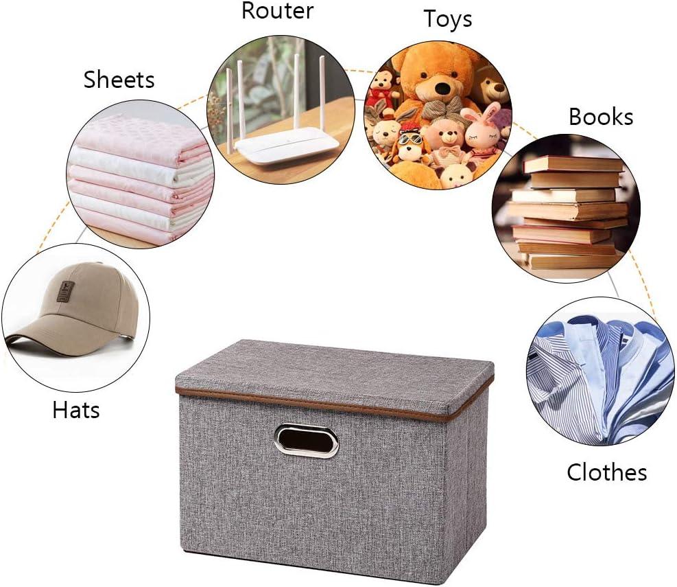 imageUUJOLY Large Storage Bins Linen Fabric Foldable Basket Cubes Organizer Storage Box Drawer with Lid and Handles for Home Office Closet Bedroom NurseryPurplehGrey