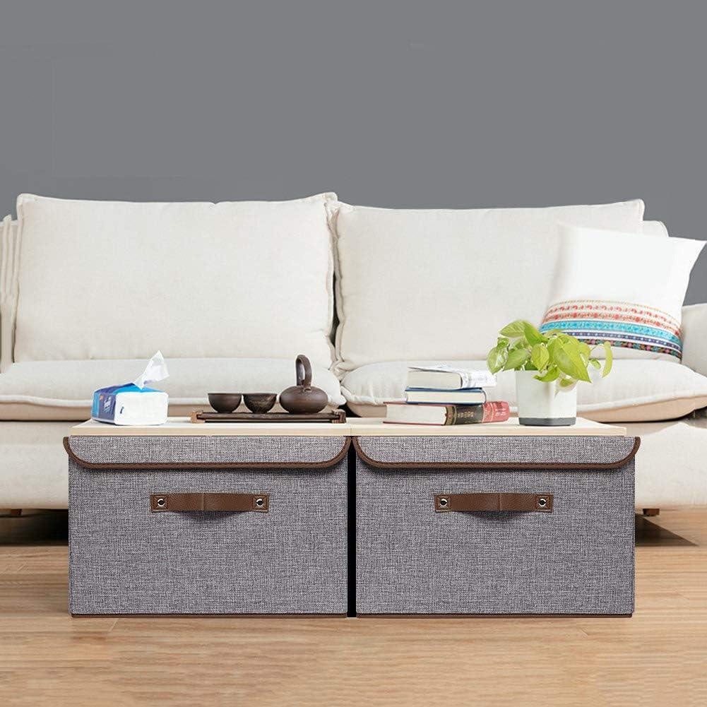 imageUUJOLY Large Storage Bins Linen Fabric Foldable Basket Cubes Organizer Storage Box Drawer with Lid and Handles for Home Office Closet Bedroom NurseryPurpleGreysigle