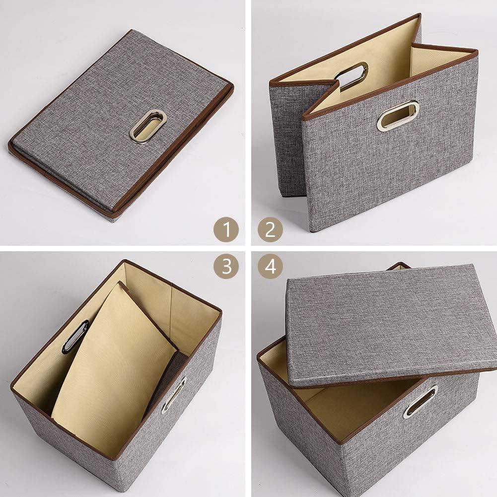 imageUUJOLY Large Storage Bins Linen Fabric Foldable Basket Cubes Organizer Storage Box Drawer with Lid and Handles for Home Office Closet Bedroom NurseryPurplehGrey