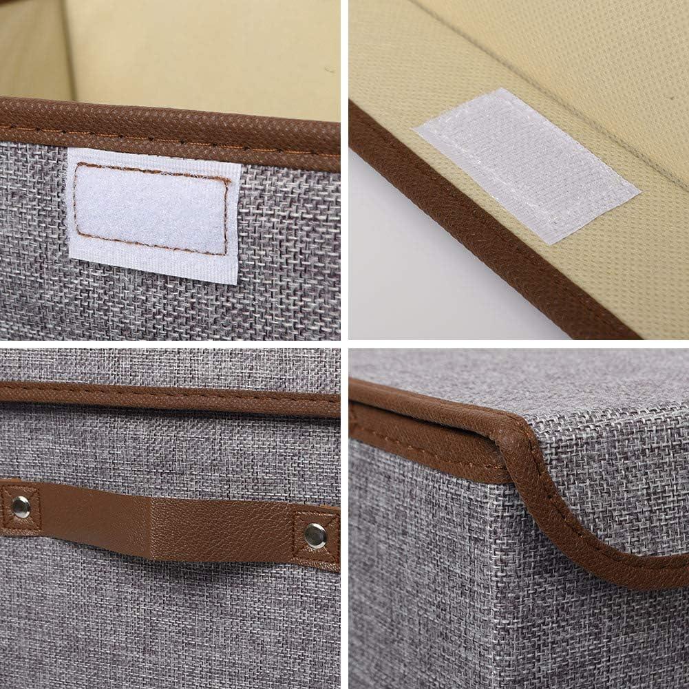 imageUUJOLY Large Storage Bins Linen Fabric Foldable Basket Cubes Organizer Storage Box Drawer with Lid and Handles for Home Office Closet Bedroom NurseryPurpleGreysigle
