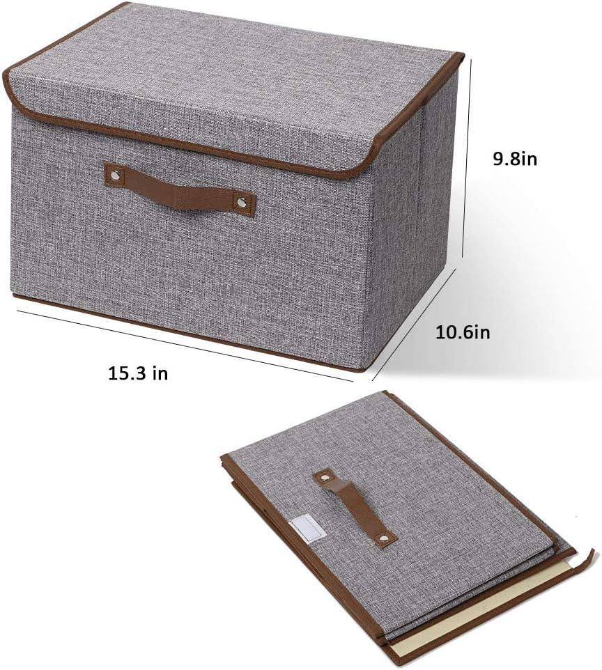 imageUUJOLY Large Storage Bins Linen Fabric Foldable Basket Cubes Organizer Storage Box Drawer with Lid and Handles for Home Office Closet Bedroom NurseryPurpleGreysigle