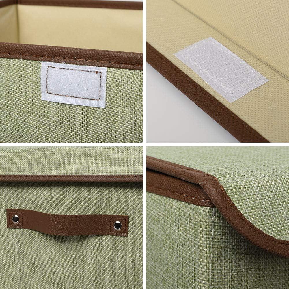 imageUUJOLY Large Storage Bins Linen Fabric Foldable Basket Cubes Organizer Storage Box Drawer with Lid and Handles for Home Office Closet Bedroom NurseryPurples2Green