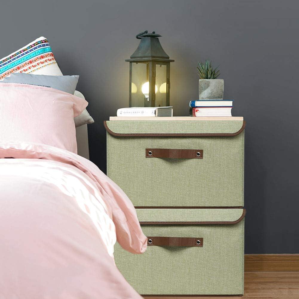 imageUUJOLY Large Storage Bins Linen Fabric Foldable Basket Cubes Organizer Storage Box Drawer with Lid and Handles for Home Office Closet Bedroom NurseryPurples2Green
