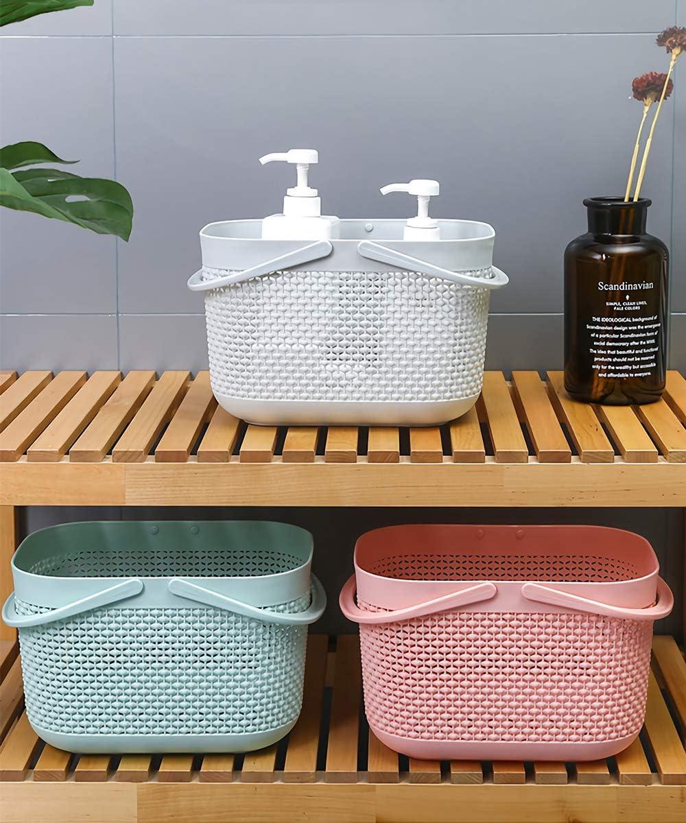 imageUUJOLY Plastic Organizer Storage Baskets with Handles Shower Caddy Bins Organizer for Bathroom and kitchenWhiteGreen