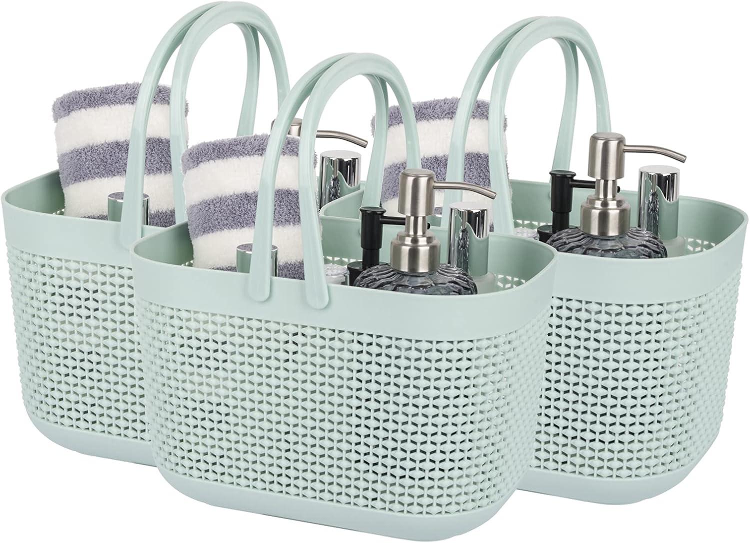 imageUUJOLY Plastic Organizer Storage Baskets with Handles Shower Caddy Bins Organizer for Bathroom and kitchenWhiteGreen