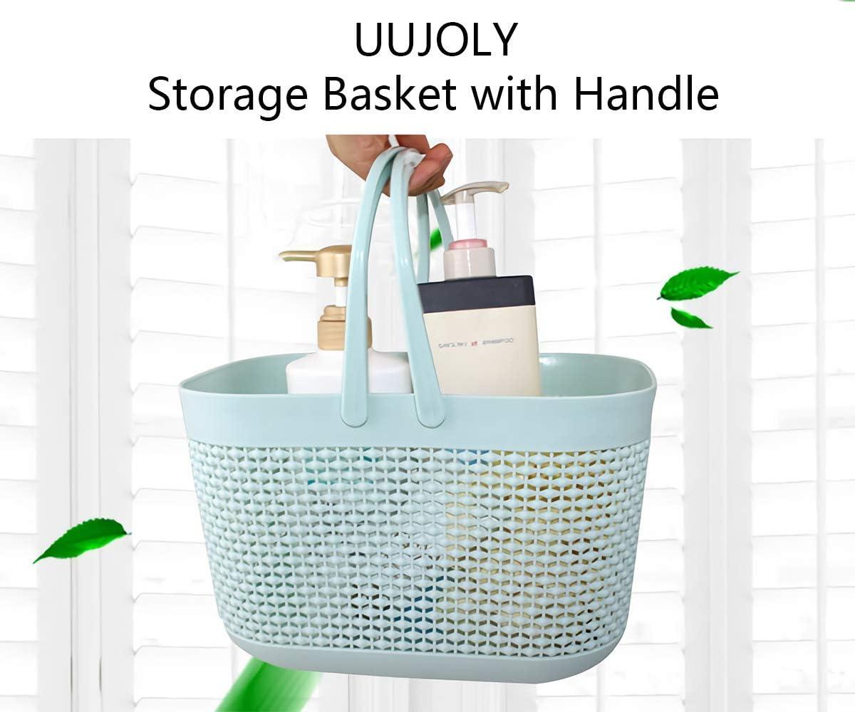 imageUUJOLY Plastic Organizer Storage Baskets with Handles Shower Caddy Bins Organizer for Bathroom and kitchenWhiteGreen