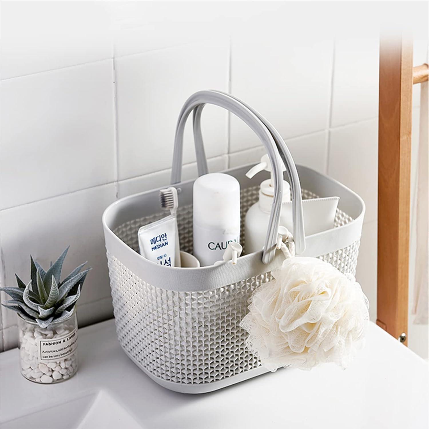 imageUUJOLY Plastic Organizer Storage Baskets with Handles Shower Caddy Bins Organizer for Bathroom and kitchenWhiteGrey