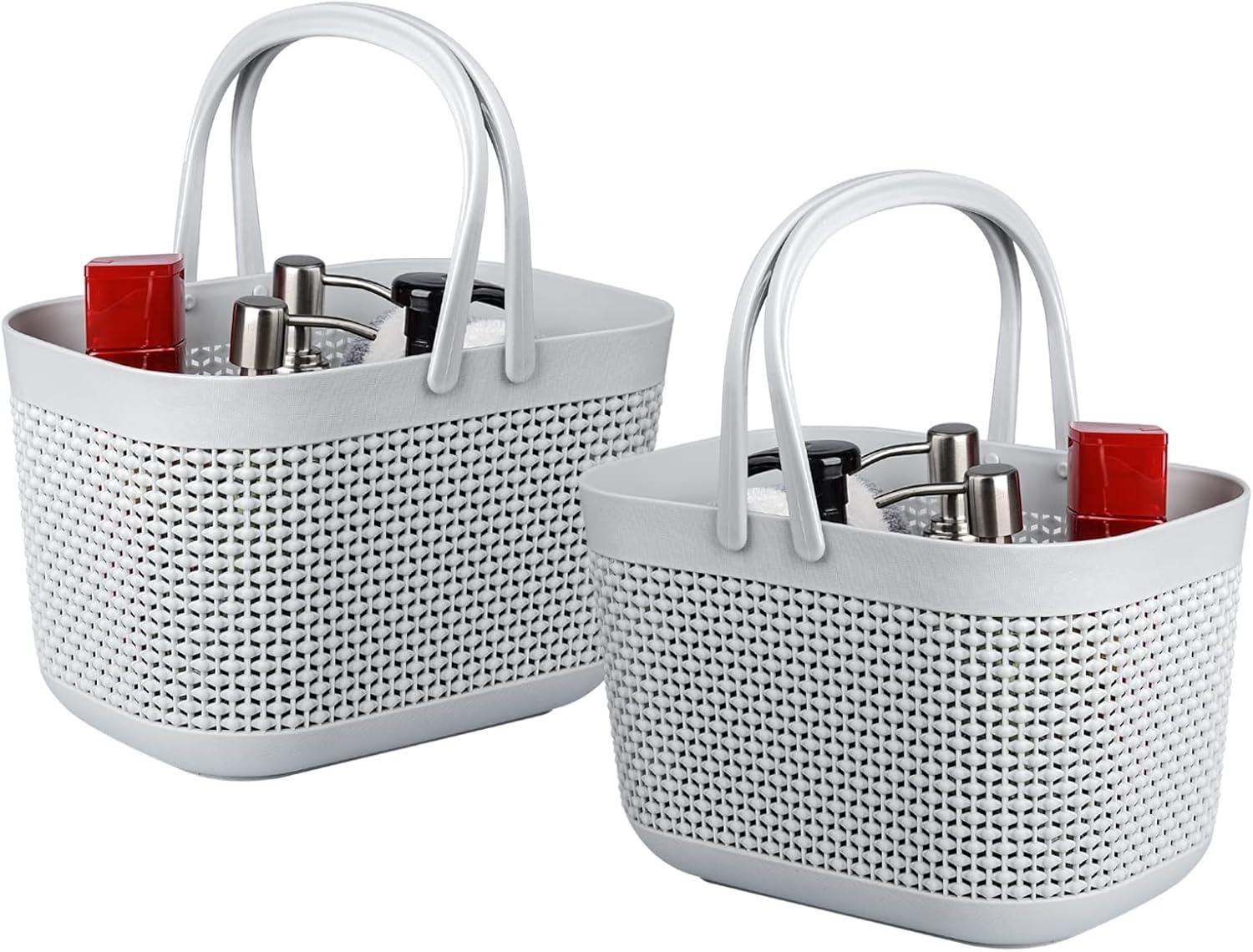 imageUUJOLY Plastic Organizer Storage Baskets with Handles Shower Caddy Bins Organizer for Bathroom and kitchenWhiteGrey