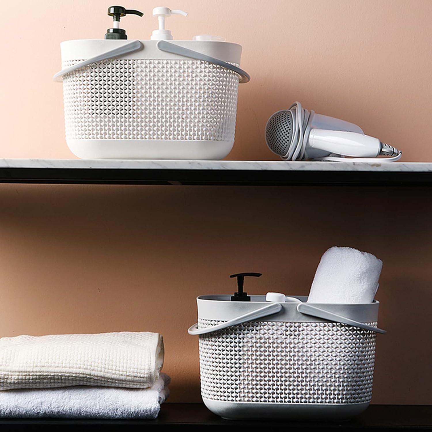 imageUUJOLY Plastic Organizer Storage Baskets with Handles Shower Caddy Bins Organizer for Bathroom and kitchenWhiteGrey
