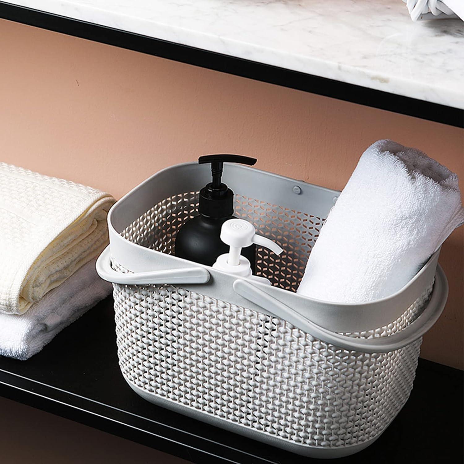 imageUUJOLY Plastic Organizer Storage Baskets with Handles Shower Caddy Bins Organizer for Bathroom and kitchenWhiteGrey