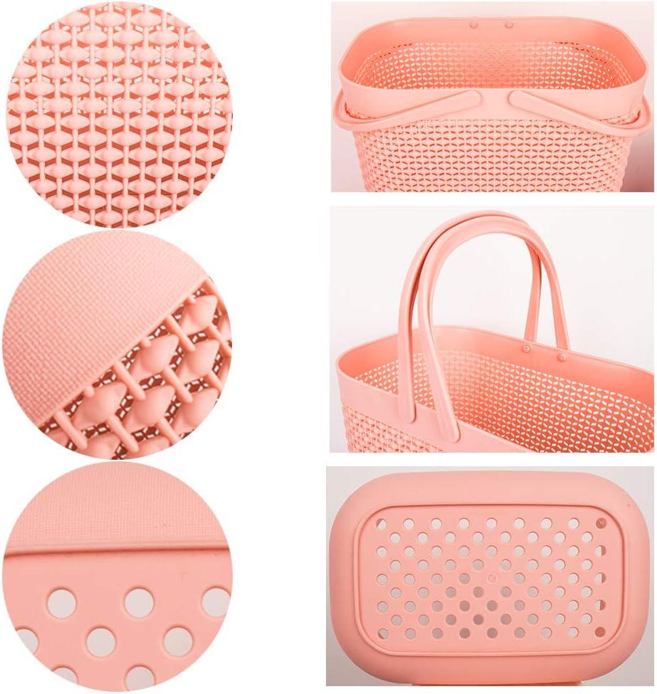 imageUUJOLY Plastic Organizer Storage Baskets with Handles Shower Caddy Bins Organizer for Bathroom and kitchenWhitePink