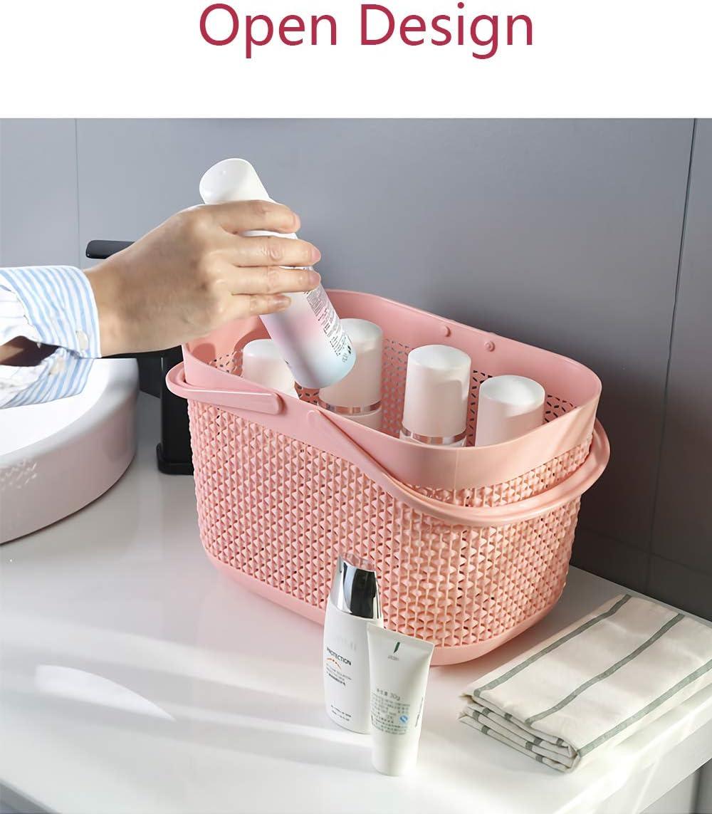 imageUUJOLY Plastic Organizer Storage Baskets with Handles Shower Caddy Bins Organizer for Bathroom and kitchenWhitePink