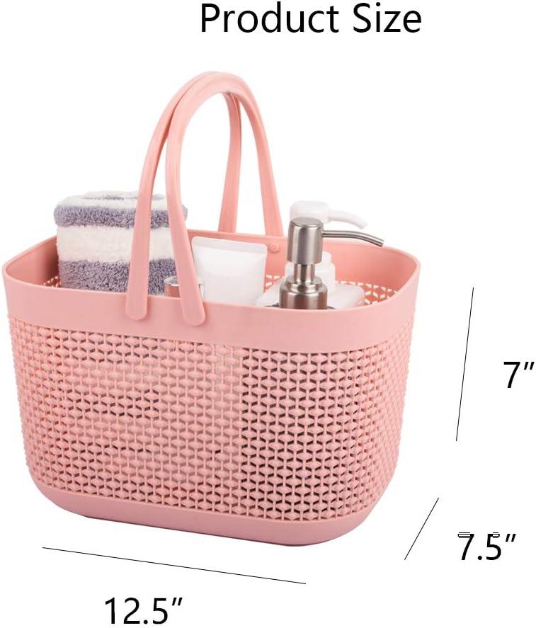 imageUUJOLY Plastic Organizer Storage Baskets with Handles Shower Caddy Bins Organizer for Bathroom and kitchenWhitePink