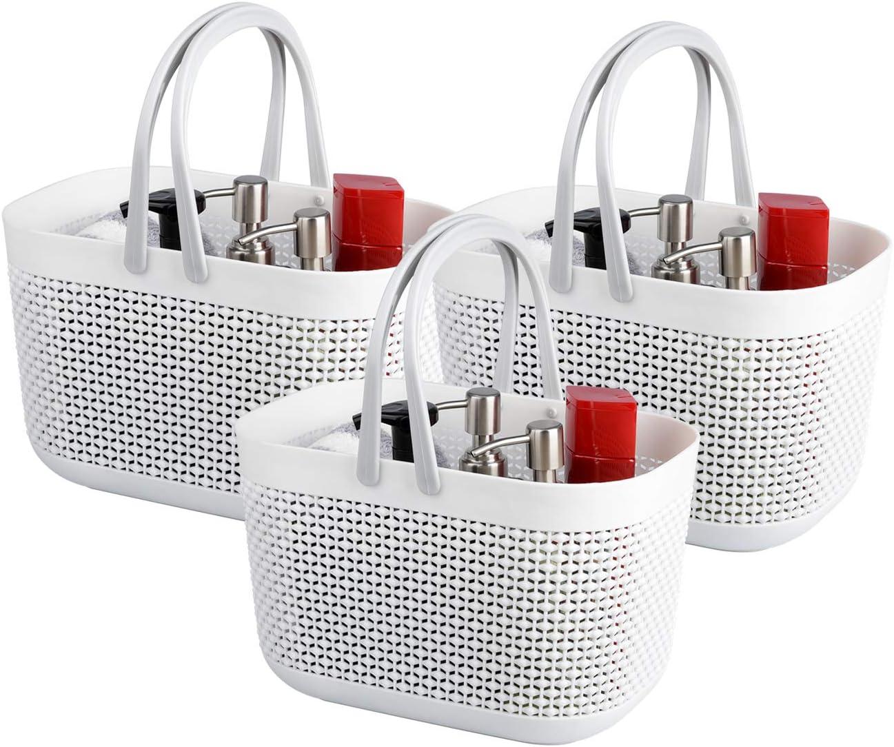imageUUJOLY Plastic Organizer Storage Baskets with Handles Shower Caddy Bins Organizer for Bathroom and kitchenWhiteWhite