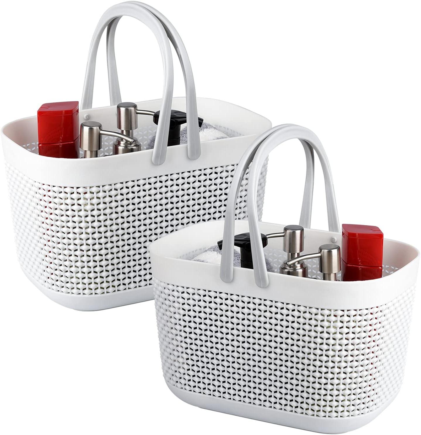 imageUUJOLY Plastic Organizer Storage Baskets with Handles Shower Caddy Bins Organizer for Bathroom and kitchenWhiteWhite