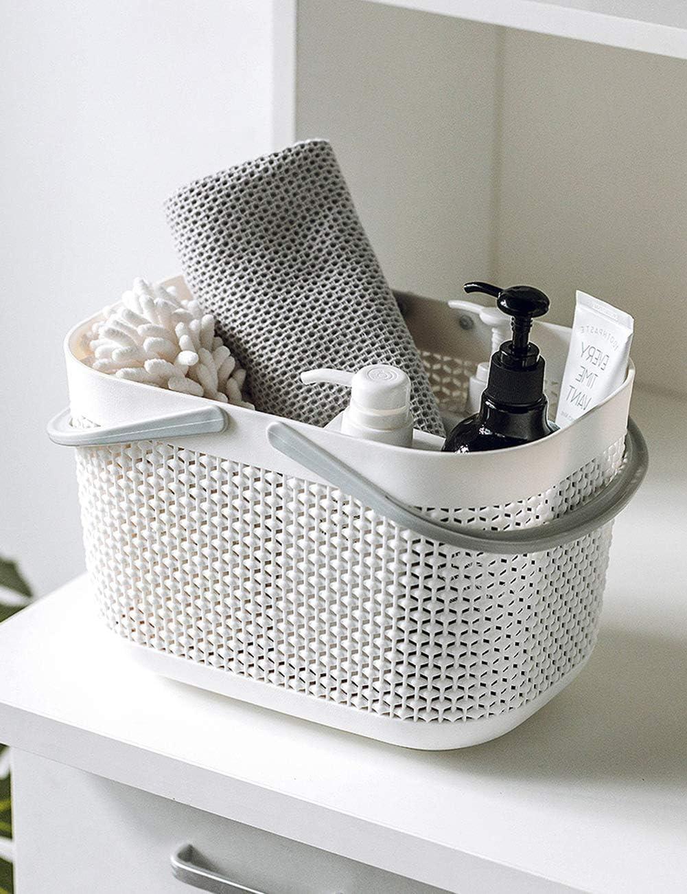 imageUUJOLY Plastic Organizer Storage Baskets with Handles Shower Caddy Bins Organizer for Bathroom and kitchenWhiteWhite