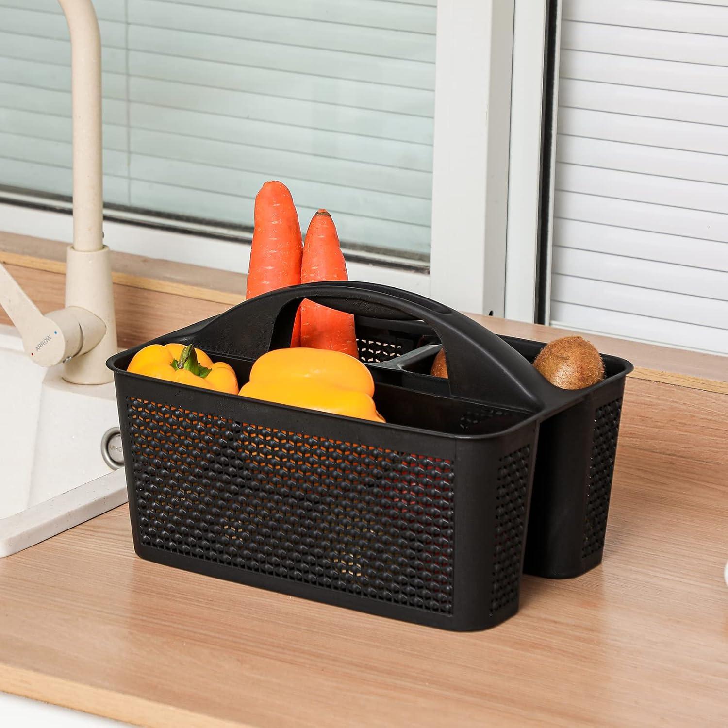 imageUUJOLY Plastic Portable Shower Caddy Bucket Cleaning Shower Basket with Handle Compartments Storage Organizer for Bathroom Kitchen College Dorm Sink GreyBlack