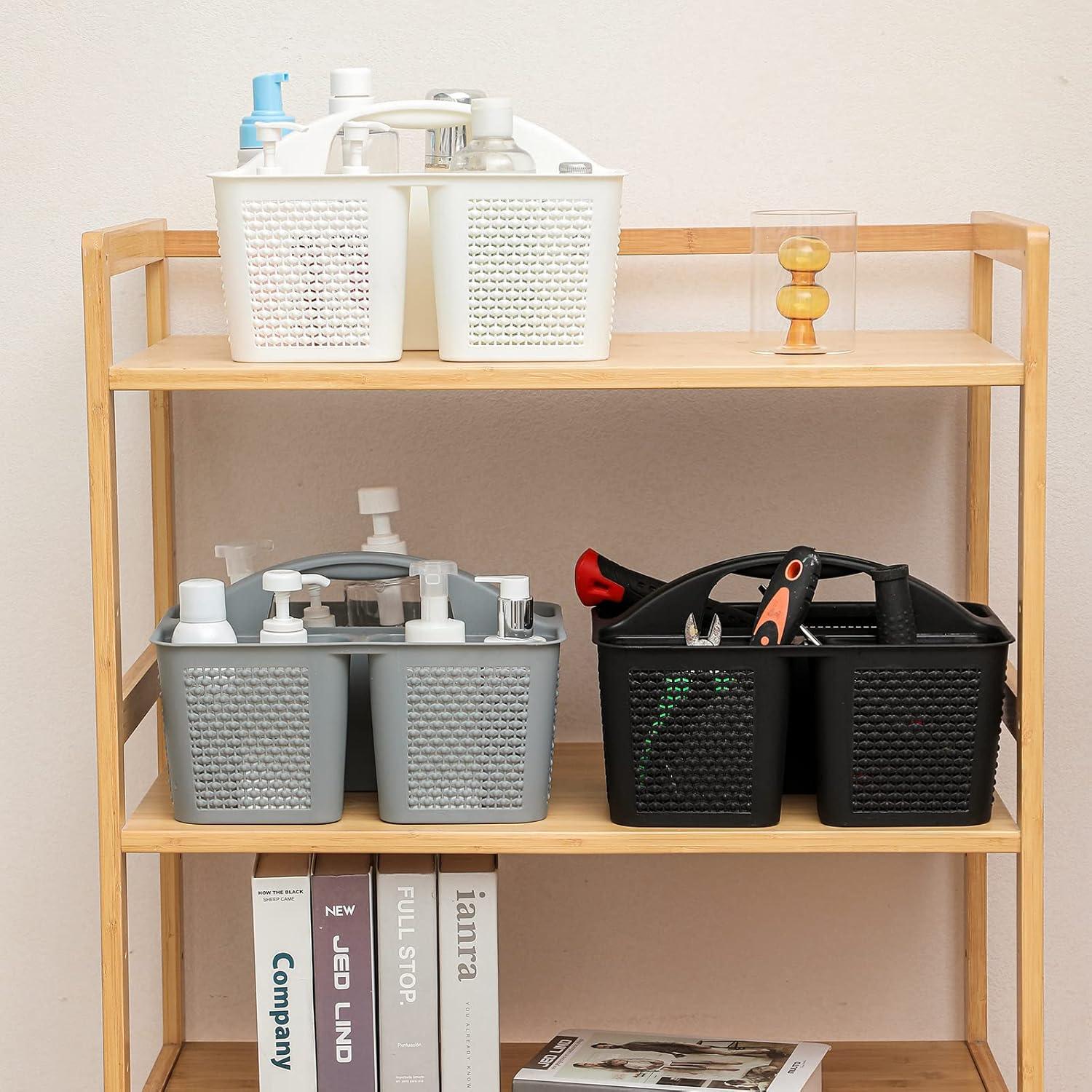 imageUUJOLY Plastic Portable Shower Caddy Bucket Cleaning Shower Basket with Handle Compartments Storage Organizer for Bathroom Kitchen College Dorm Sink GreyWhite