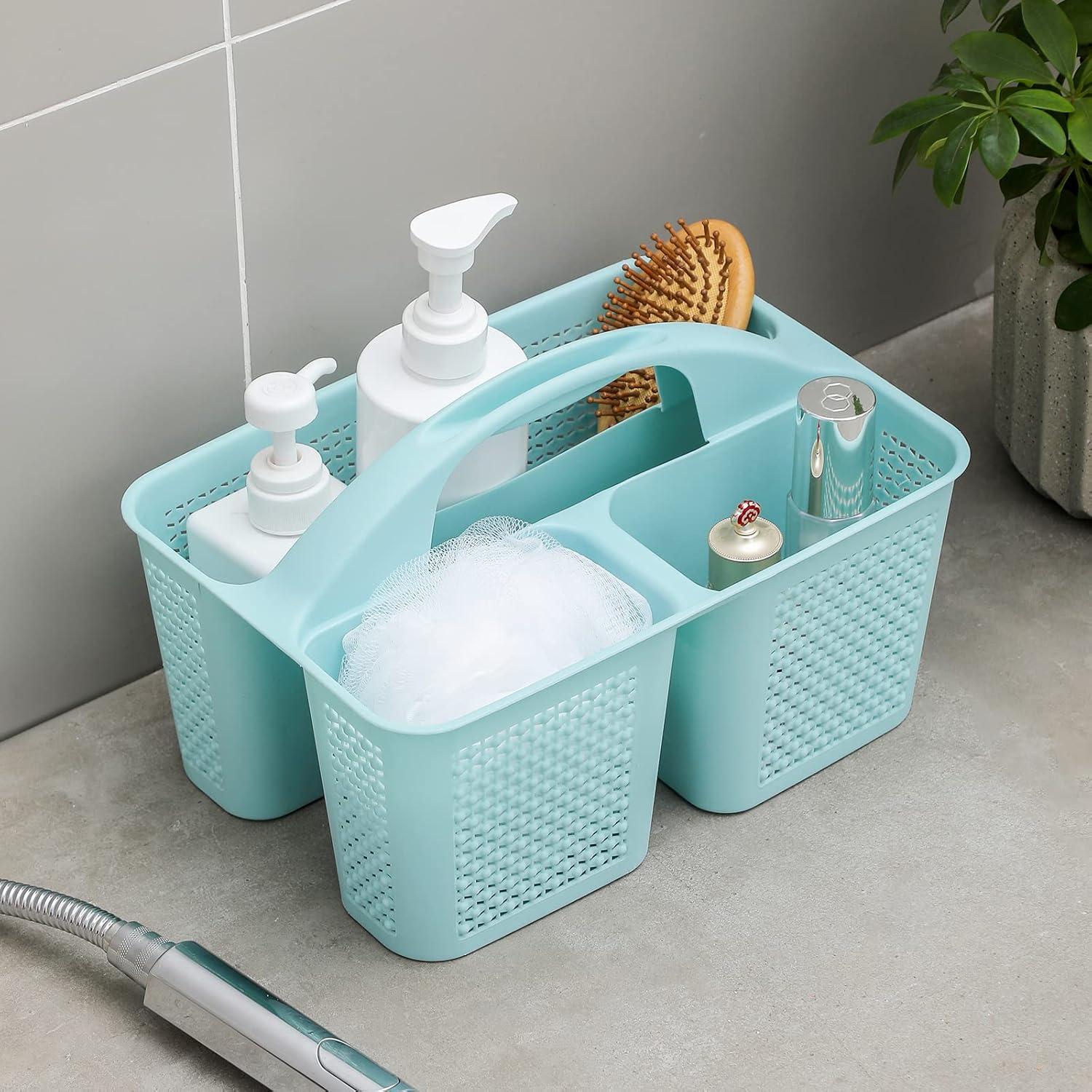 imageUUJOLY Plastic Portable Shower Caddy Bucket Cleaning Shower Basket with Handle Compartments Storage Organizer for Bathroom Kitchen College Dorm Sink GreyBlue