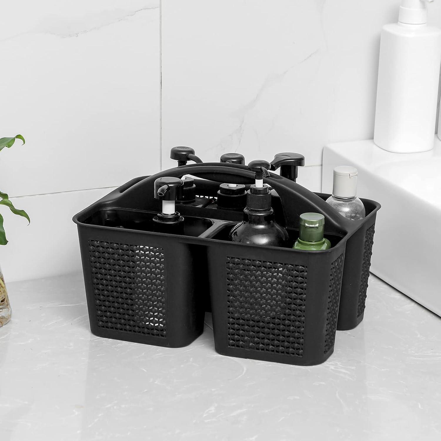 imageUUJOLY Plastic Portable Shower Caddy Bucket Cleaning Shower Basket with Handle Compartments Storage Organizer for Bathroom Kitchen College Dorm Sink GreyBlack