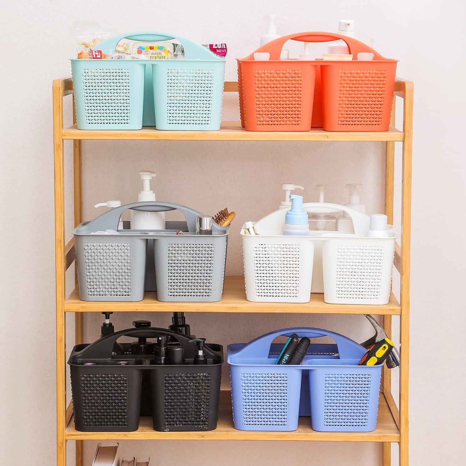 imageUUJOLY Plastic Portable Shower Caddy Bucket Cleaning Shower Basket with Handle Compartments Storage Organizer for Bathroom Kitchen College Dorm Sink GreyOrange