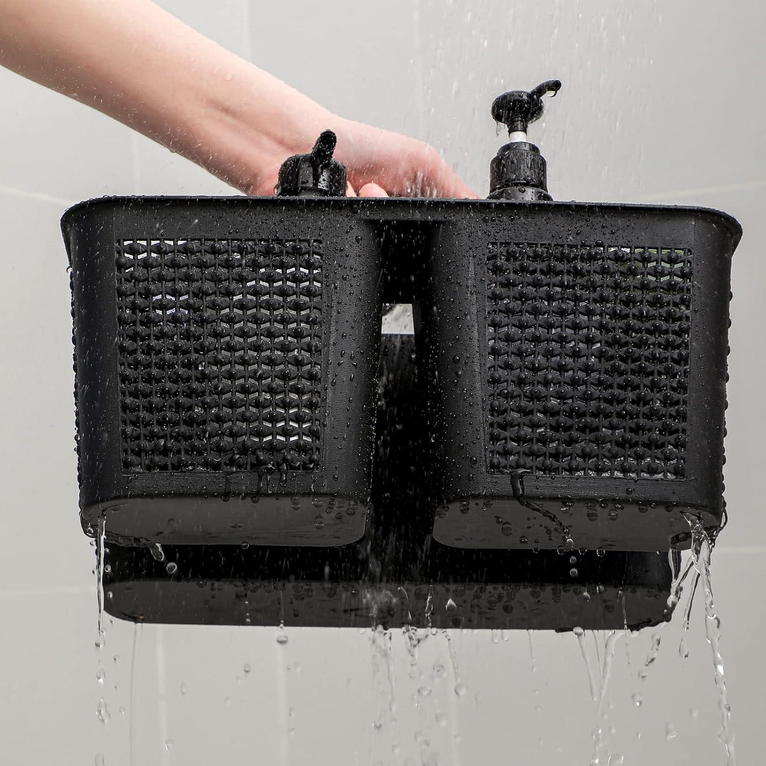 imageUUJOLY Plastic Portable Shower Caddy Bucket Cleaning Shower Basket with Handle Compartments Storage Organizer for Bathroom Kitchen College Dorm Sink GreyBlack