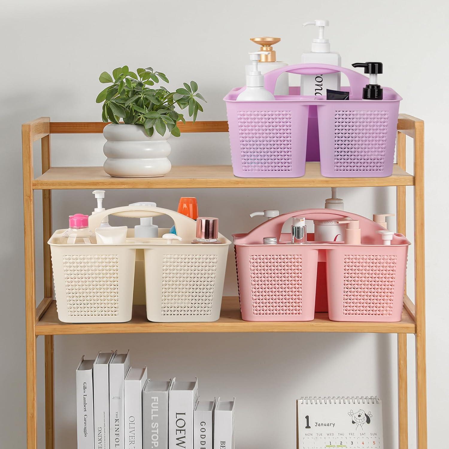 imageUUJOLY Plastic Portable Shower Caddy Bucket Cleaning Shower Basket with Handle Compartments Storage Organizer for Bathroom Kitchen College Dorm Sink GreyLight Purple