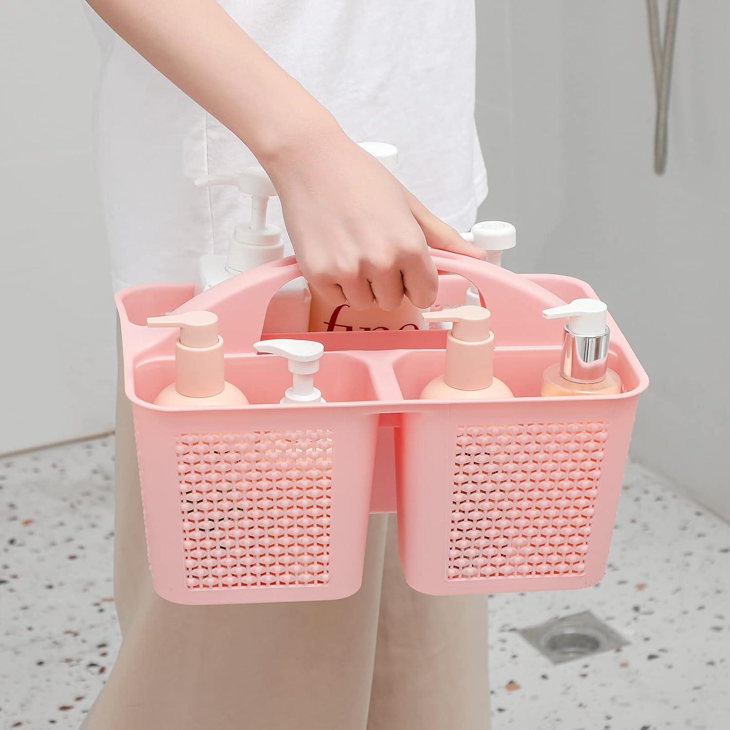 imageUUJOLY Plastic Portable Shower Caddy Bucket Cleaning Shower Basket with Handle Compartments Storage Organizer for Bathroom Kitchen College Dorm Sink GreyPink