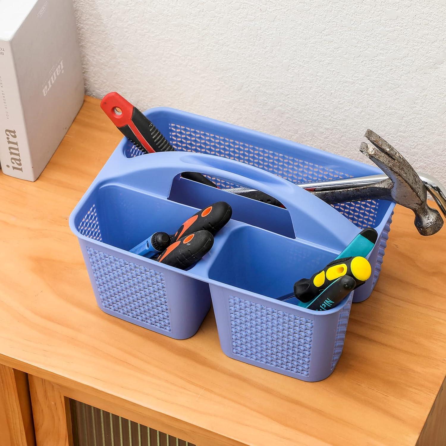 imageUUJOLY Plastic Portable Shower Caddy Bucket Cleaning Shower Basket with Handle Compartments Storage Organizer for Bathroom Kitchen College Dorm Sink GreyDark Blue