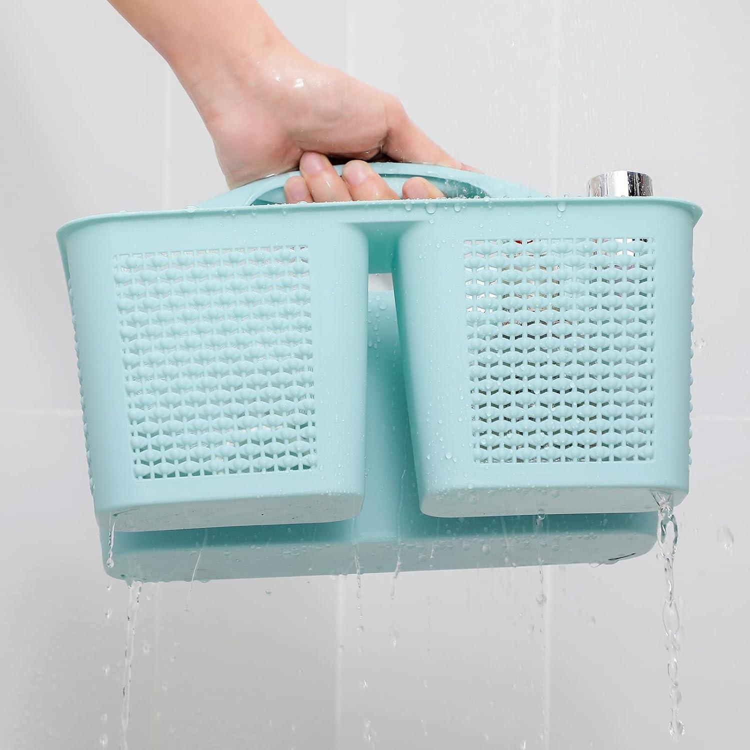imageUUJOLY Plastic Portable Shower Caddy Bucket Cleaning Shower Basket with Handle Compartments Storage Organizer for Bathroom Kitchen College Dorm Sink GreyBlue