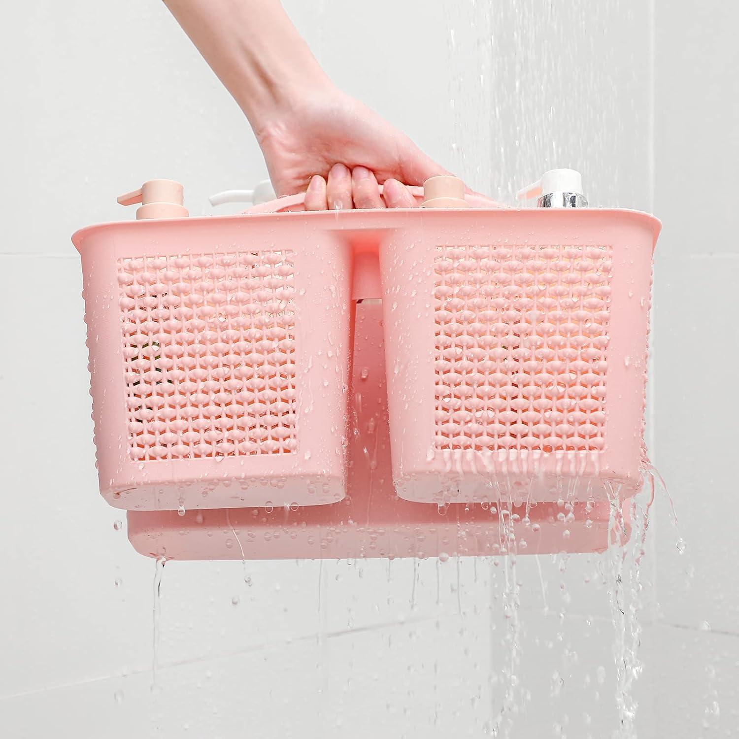 imageUUJOLY Plastic Portable Shower Caddy Bucket Cleaning Shower Basket with Handle Compartments Storage Organizer for Bathroom Kitchen College Dorm Sink GreyPink