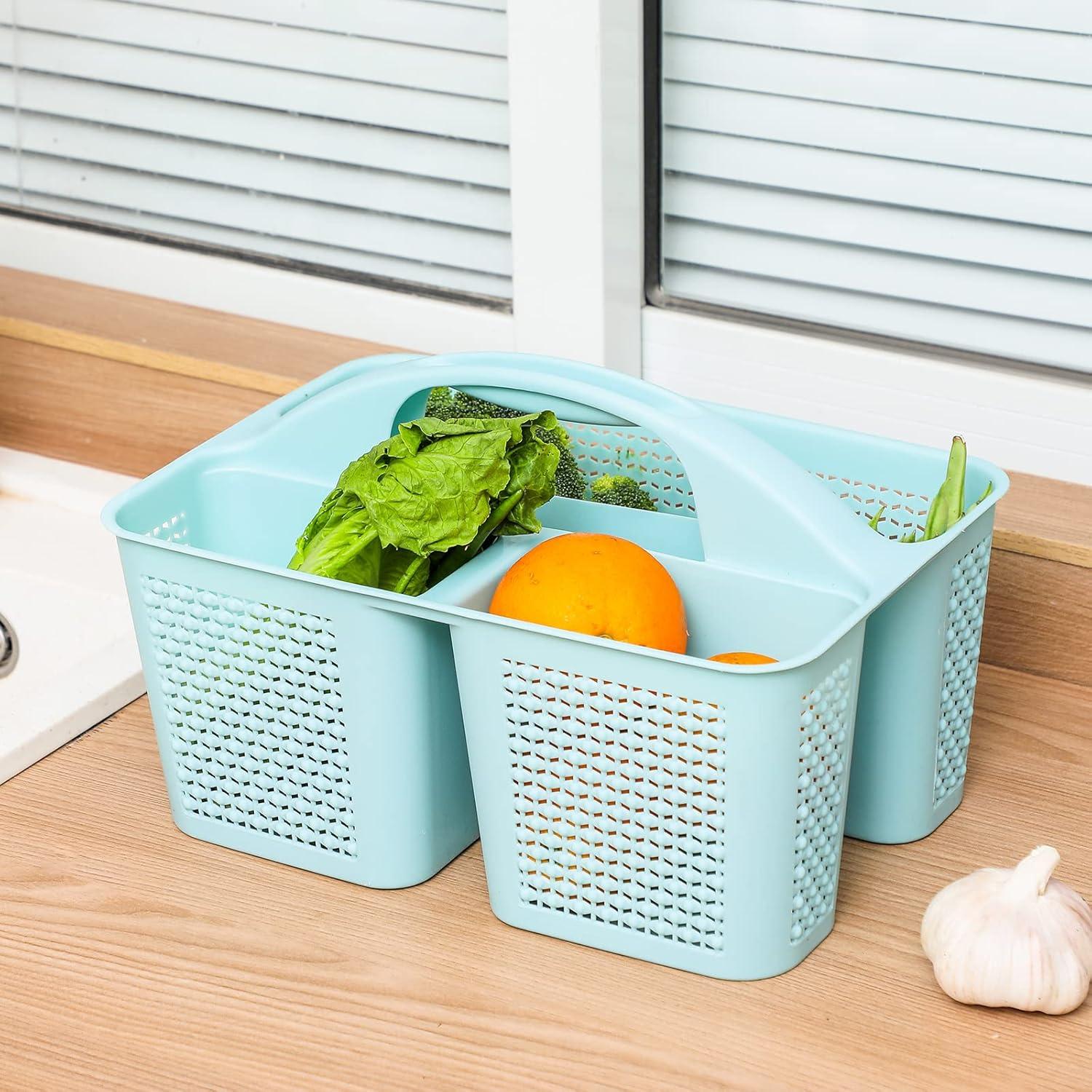 imageUUJOLY Plastic Portable Shower Caddy Bucket Cleaning Shower Basket with Handle Compartments Storage Organizer for Bathroom Kitchen College Dorm Sink GreyBlue