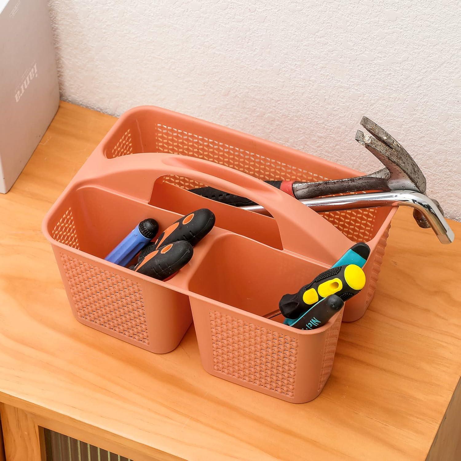 imageUUJOLY Plastic Portable Shower Caddy Bucket Cleaning Shower Basket with Handle Compartments Storage Organizer for Bathroom Kitchen College Dorm Sink GreyOrange