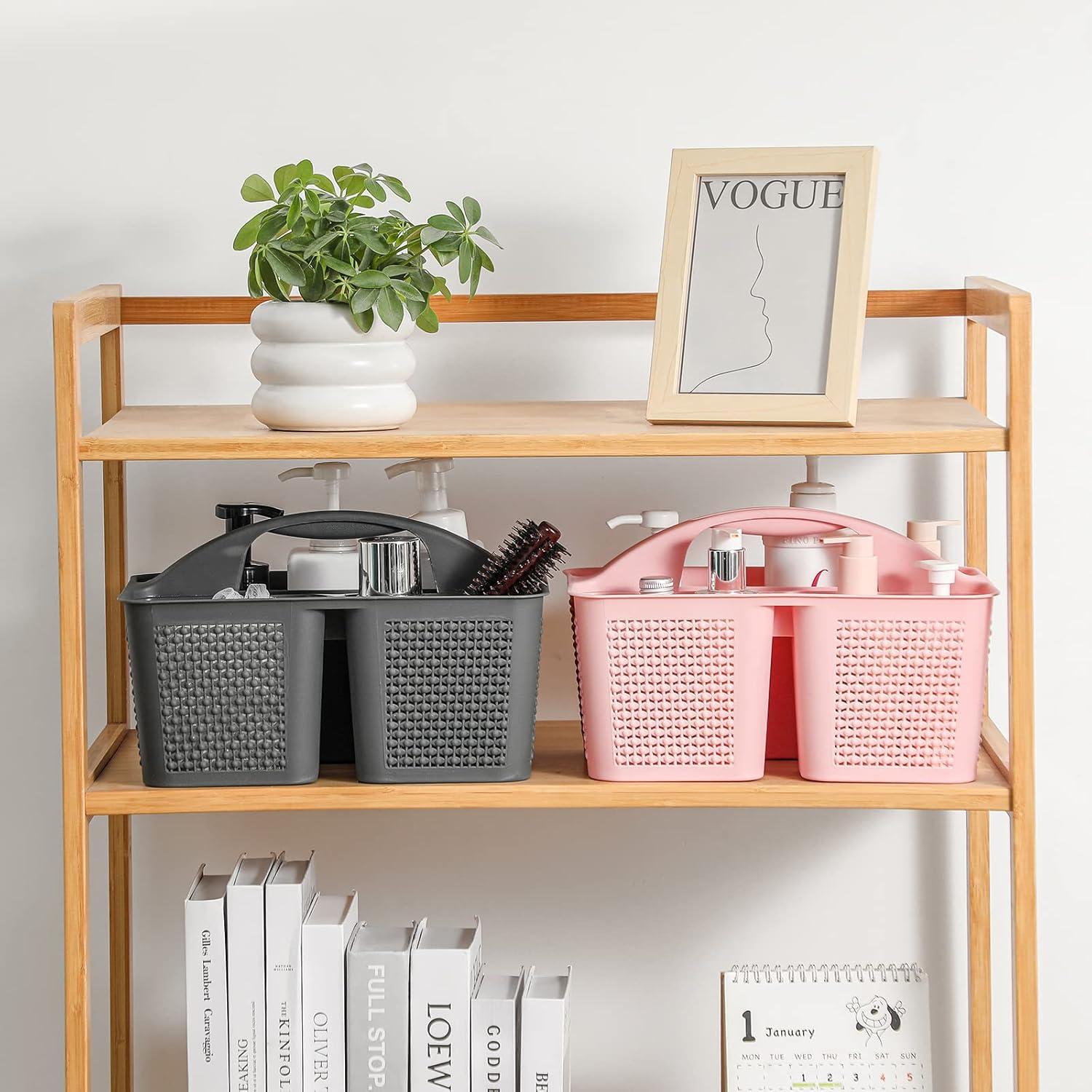 imageUUJOLY Plastic Portable Shower Caddy Bucket Cleaning Shower Basket with Handle Compartments Storage Organizer for Bathroom Kitchen College Dorm Sink GreyDark Grey