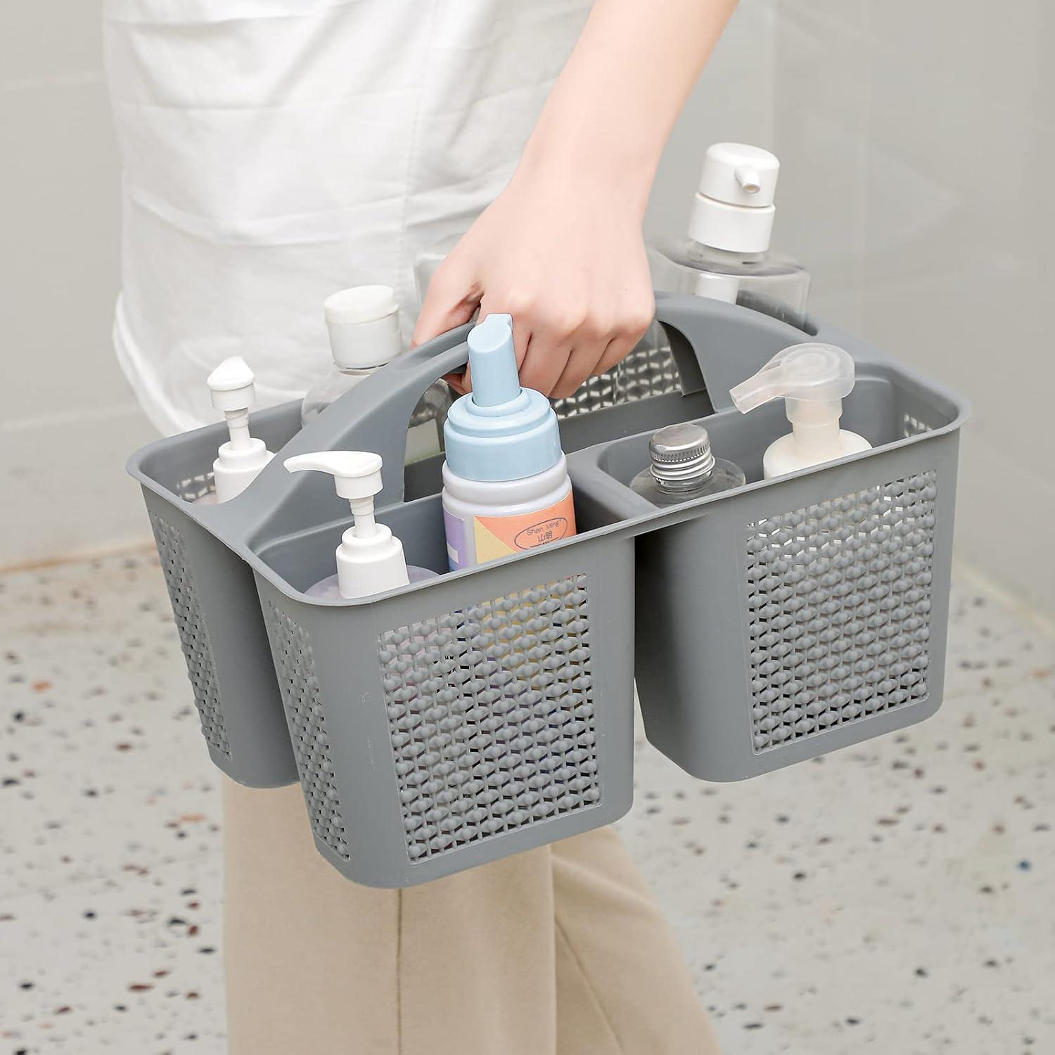 imageUUJOLY Plastic Portable Shower Caddy Bucket Cleaning Shower Basket with Handle Compartments Storage Organizer for Bathroom Kitchen College Dorm Sink GreyGrey