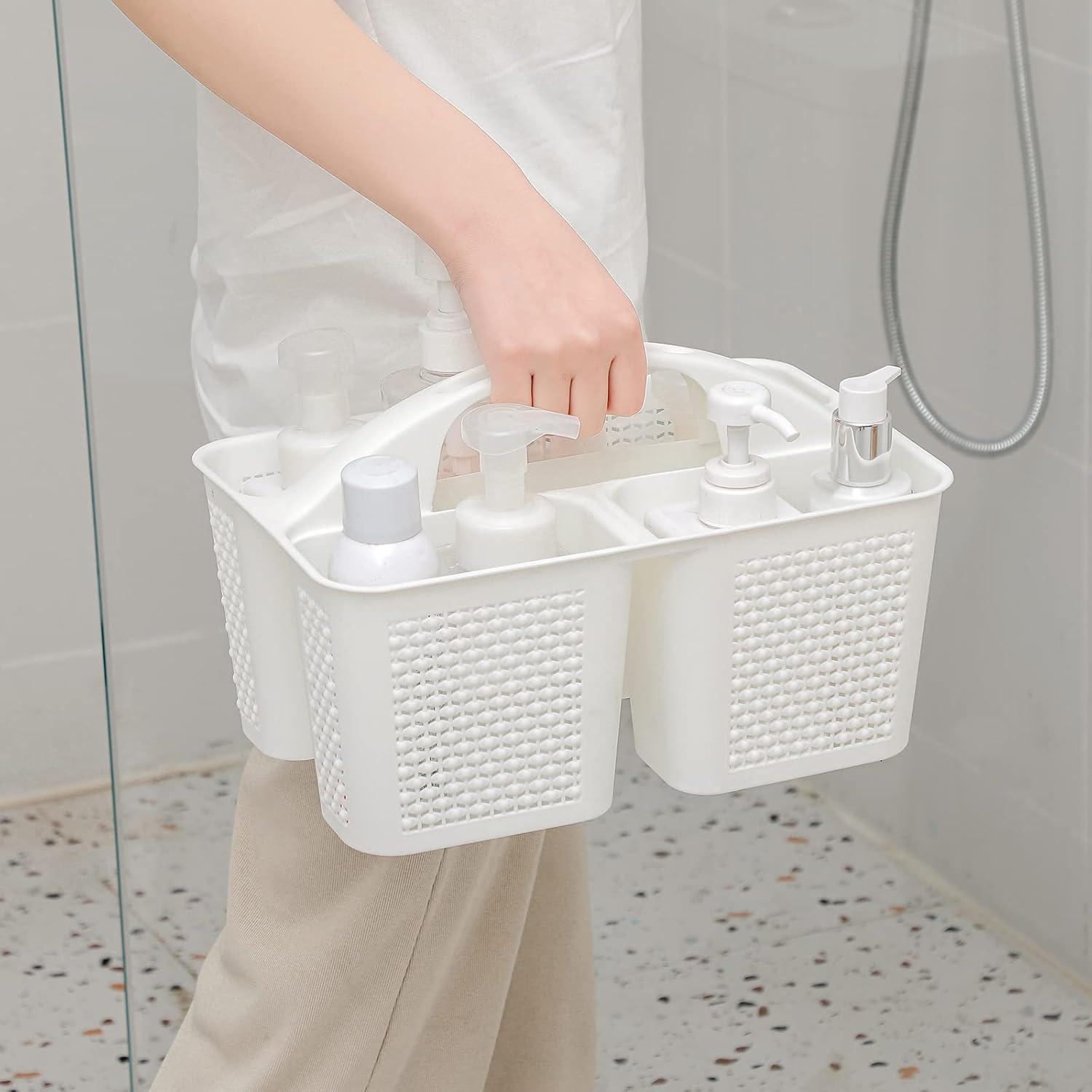 imageUUJOLY Plastic Portable Shower Caddy Bucket Cleaning Shower Basket with Handle Compartments Storage Organizer for Bathroom Kitchen College Dorm Sink GreyWhite
