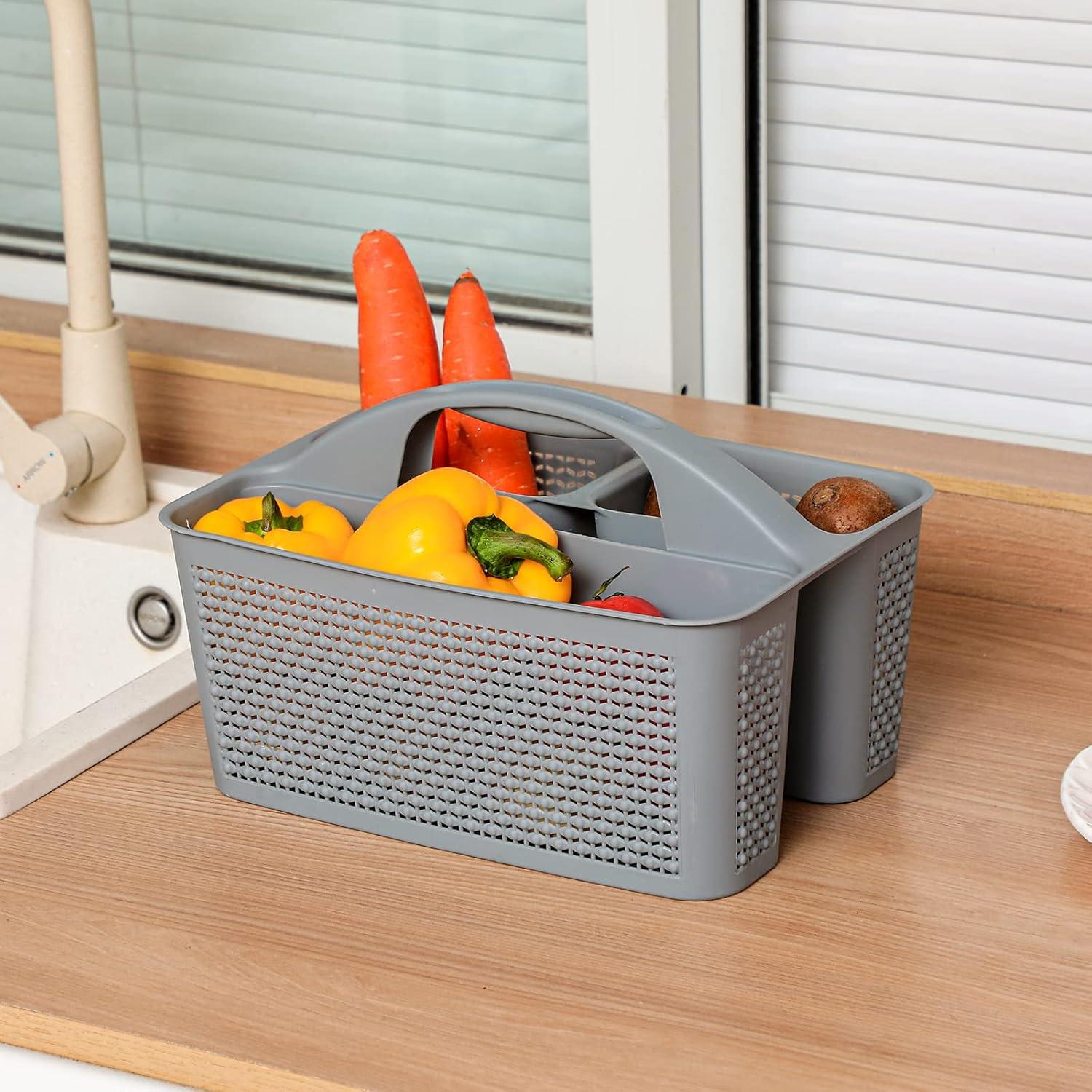 imageUUJOLY Plastic Portable Shower Caddy Bucket Cleaning Shower Basket with Handle Compartments Storage Organizer for Bathroom Kitchen College Dorm Sink GreyGrey