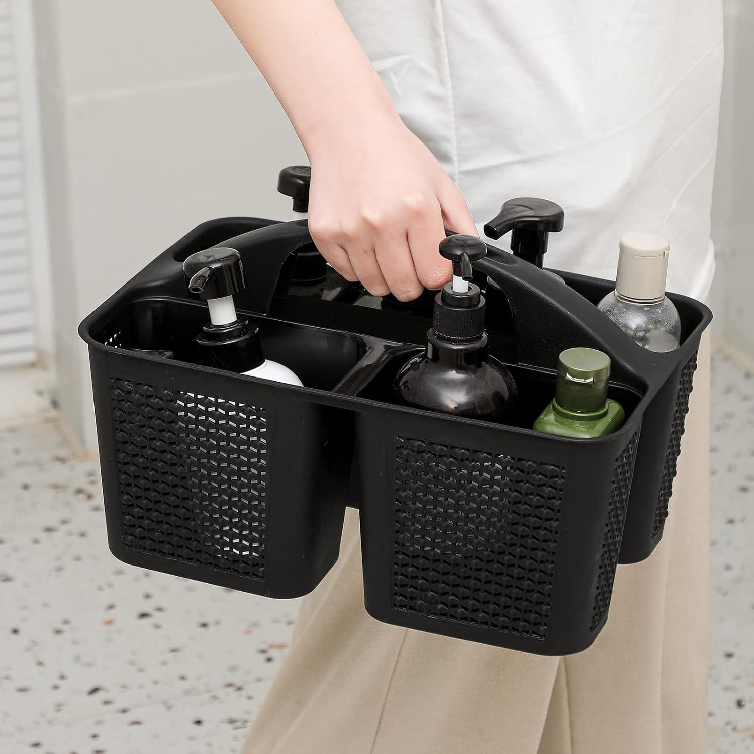 imageUUJOLY Plastic Portable Shower Caddy Bucket Cleaning Shower Basket with Handle Compartments Storage Organizer for Bathroom Kitchen College Dorm Sink GreyBlack