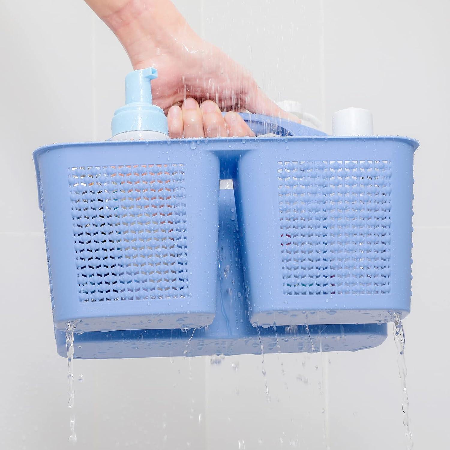 imageUUJOLY Plastic Portable Shower Caddy Bucket Cleaning Shower Basket with Handle Compartments Storage Organizer for Bathroom Kitchen College Dorm Sink GreyDark Blue