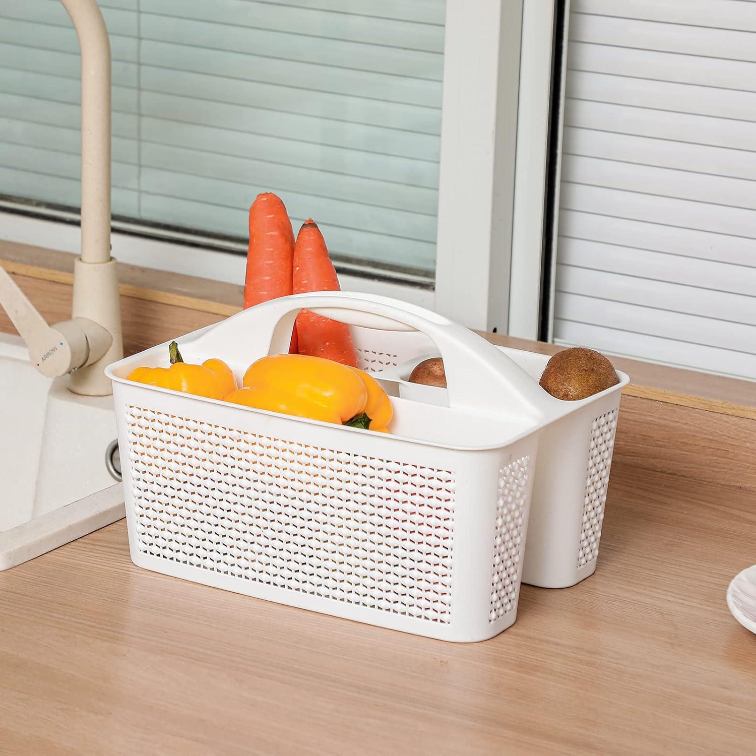 imageUUJOLY Plastic Portable Shower Caddy Bucket Cleaning Shower Basket with Handle Compartments Storage Organizer for Bathroom Kitchen College Dorm Sink GreyWhite