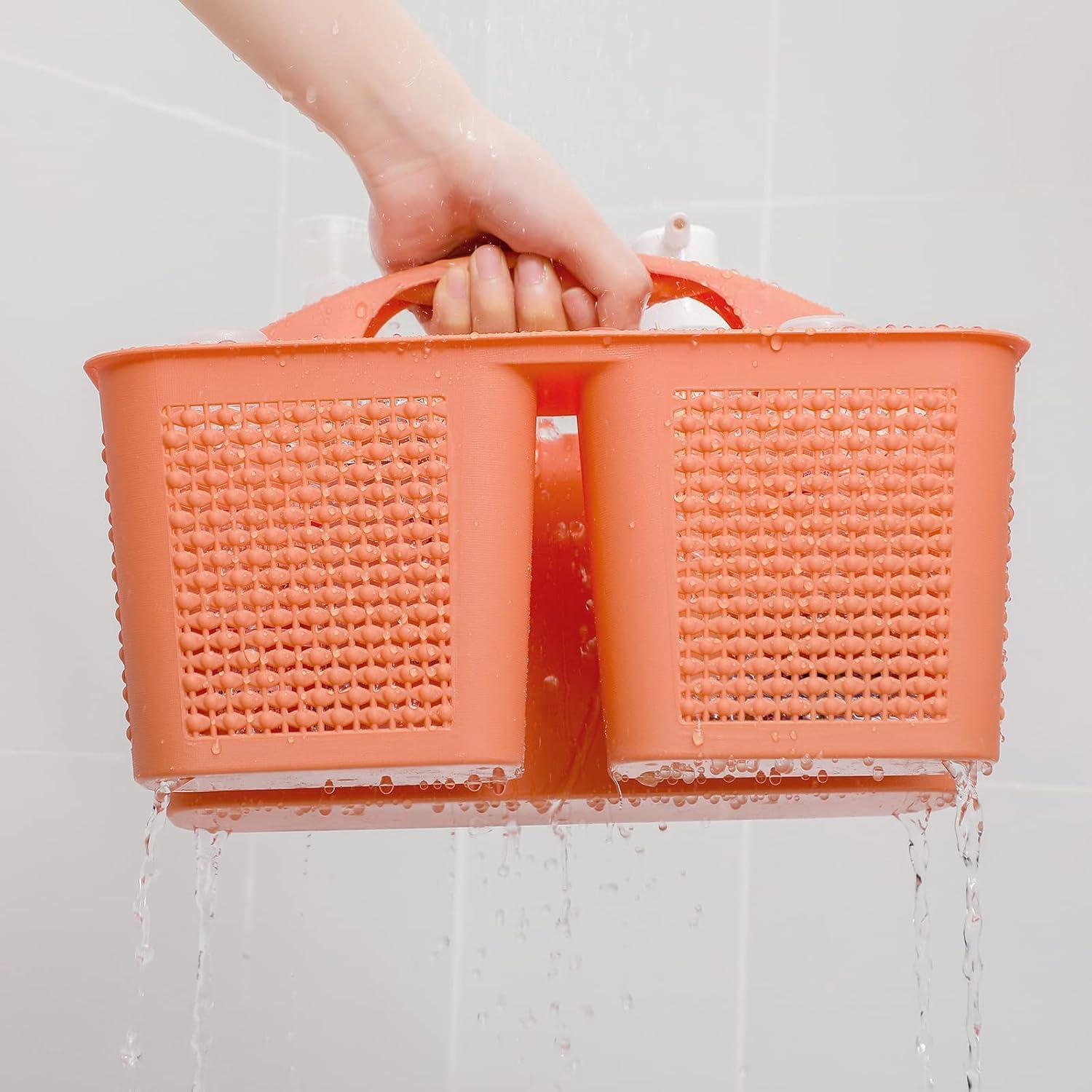 imageUUJOLY Plastic Portable Shower Caddy Bucket Cleaning Shower Basket with Handle Compartments Storage Organizer for Bathroom Kitchen College Dorm Sink GreyOrange