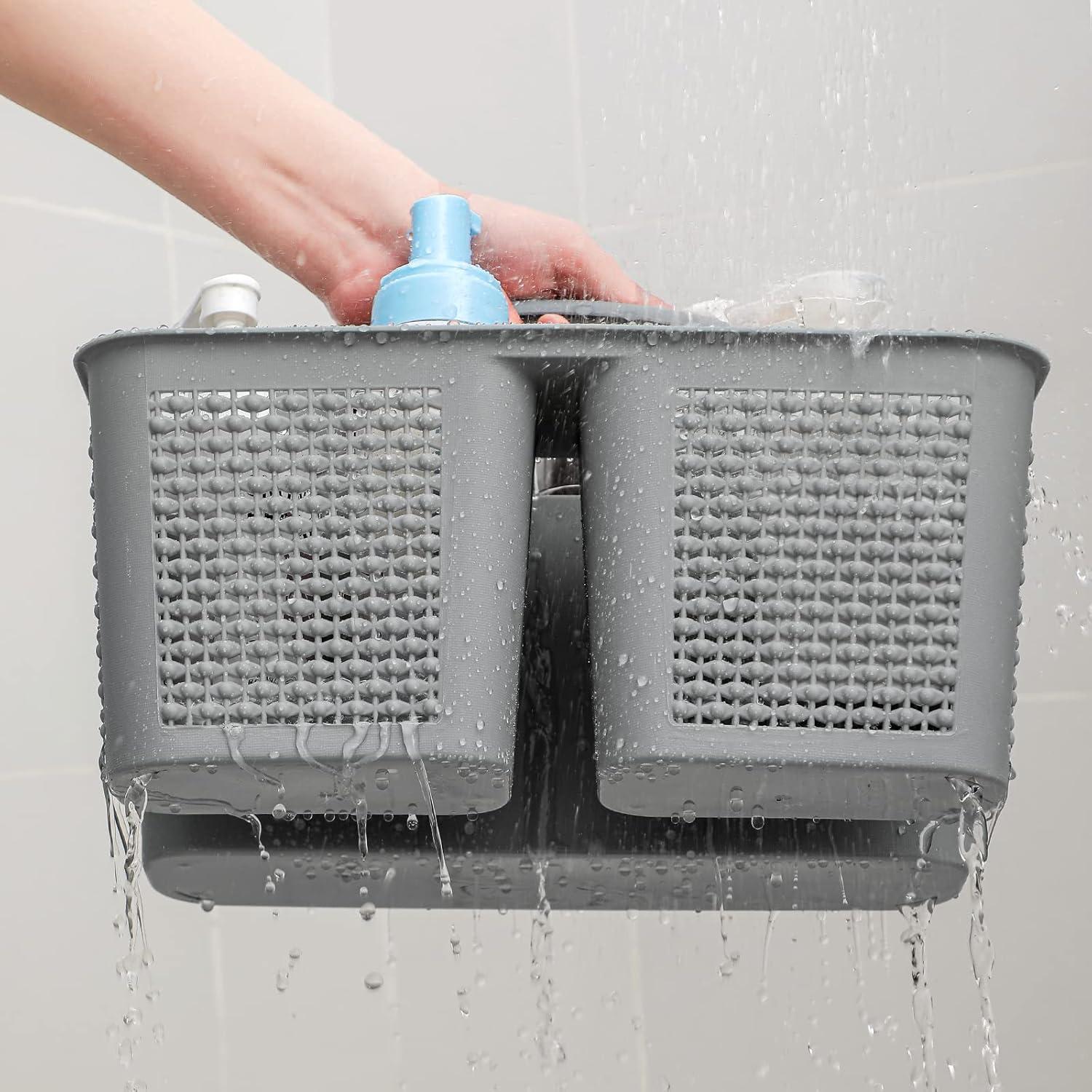 imageUUJOLY Plastic Portable Shower Caddy Bucket Cleaning Shower Basket with Handle Compartments Storage Organizer for Bathroom Kitchen College Dorm Sink GreyGrey