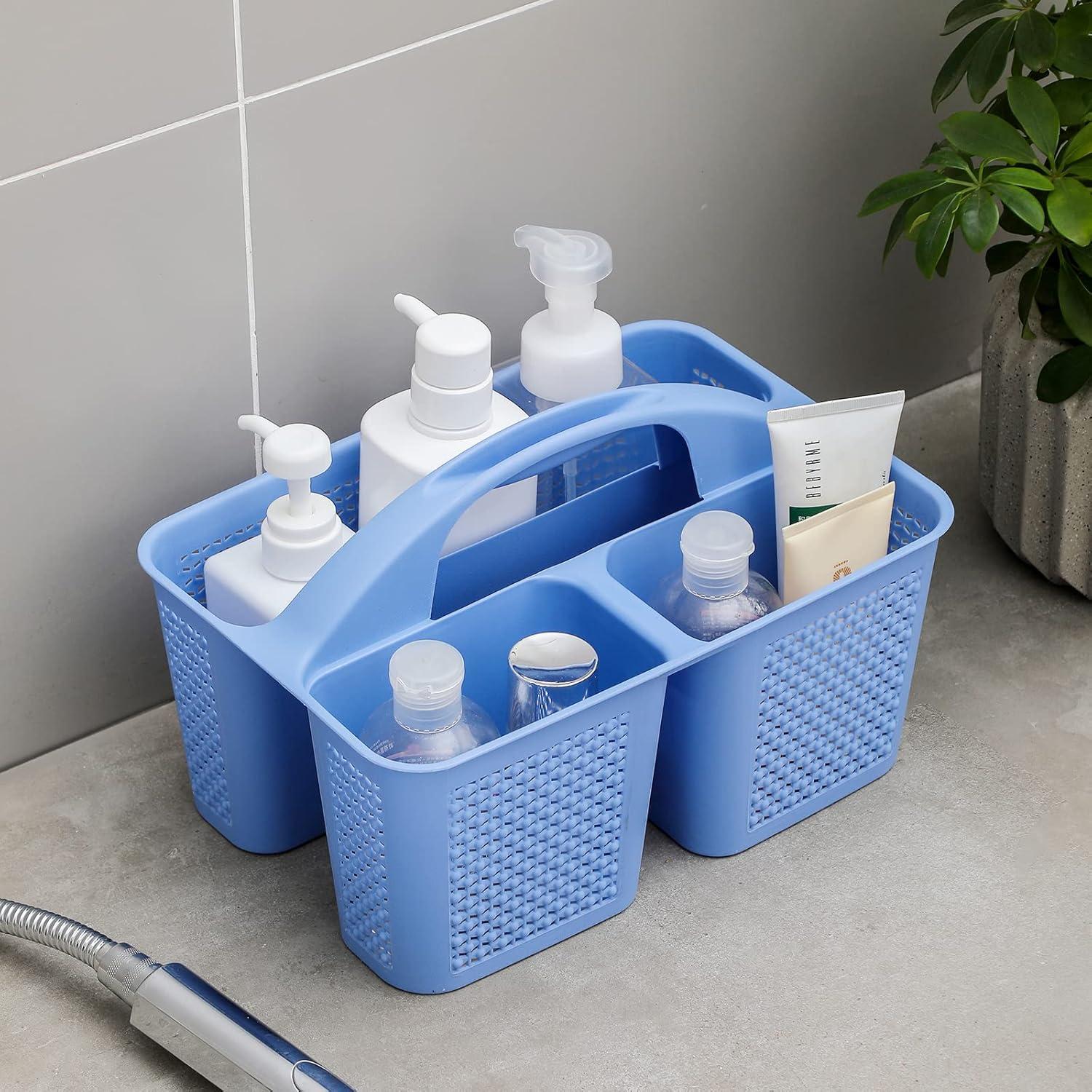 imageUUJOLY Plastic Portable Shower Caddy Bucket Cleaning Shower Basket with Handle Compartments Storage Organizer for Bathroom Kitchen College Dorm Sink GreyDark Blue