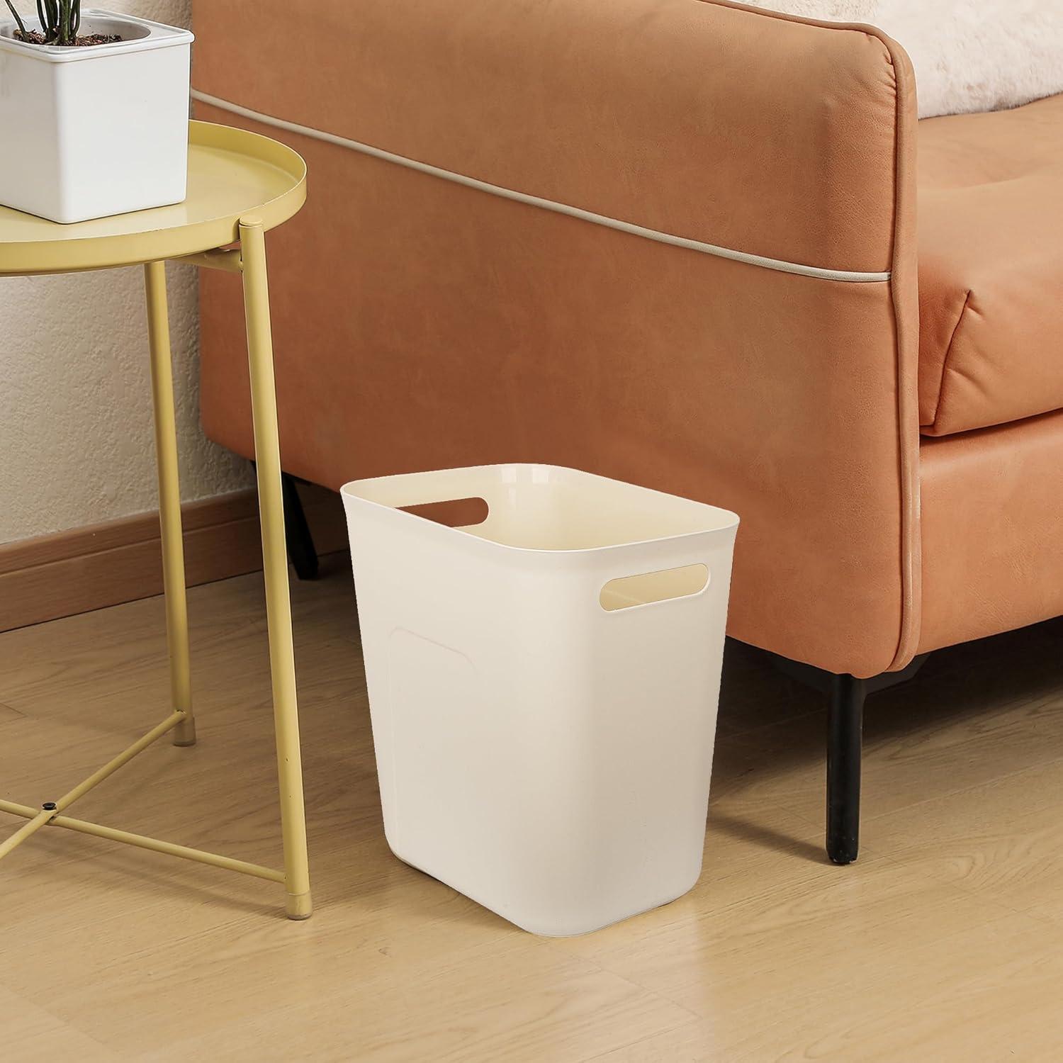 imageUUJOLY Plastic Small Trash Can Wastebasket Garbage Container Basket for Bathrooms Laundry Room Kitchens Offices Kids Rooms Dorms 35 Gallon Dark GreyBeige