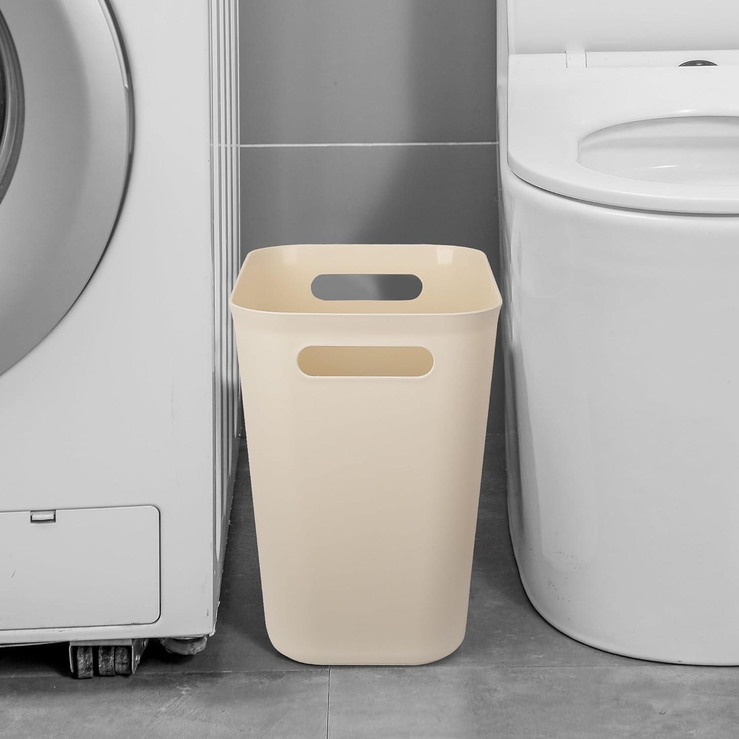 imageUUJOLY Plastic Small Trash Can Wastebasket Garbage Container Basket for Bathrooms Laundry Room Kitchens Offices Kids Rooms Dorms 35 Gallon Dark GreyBeige
