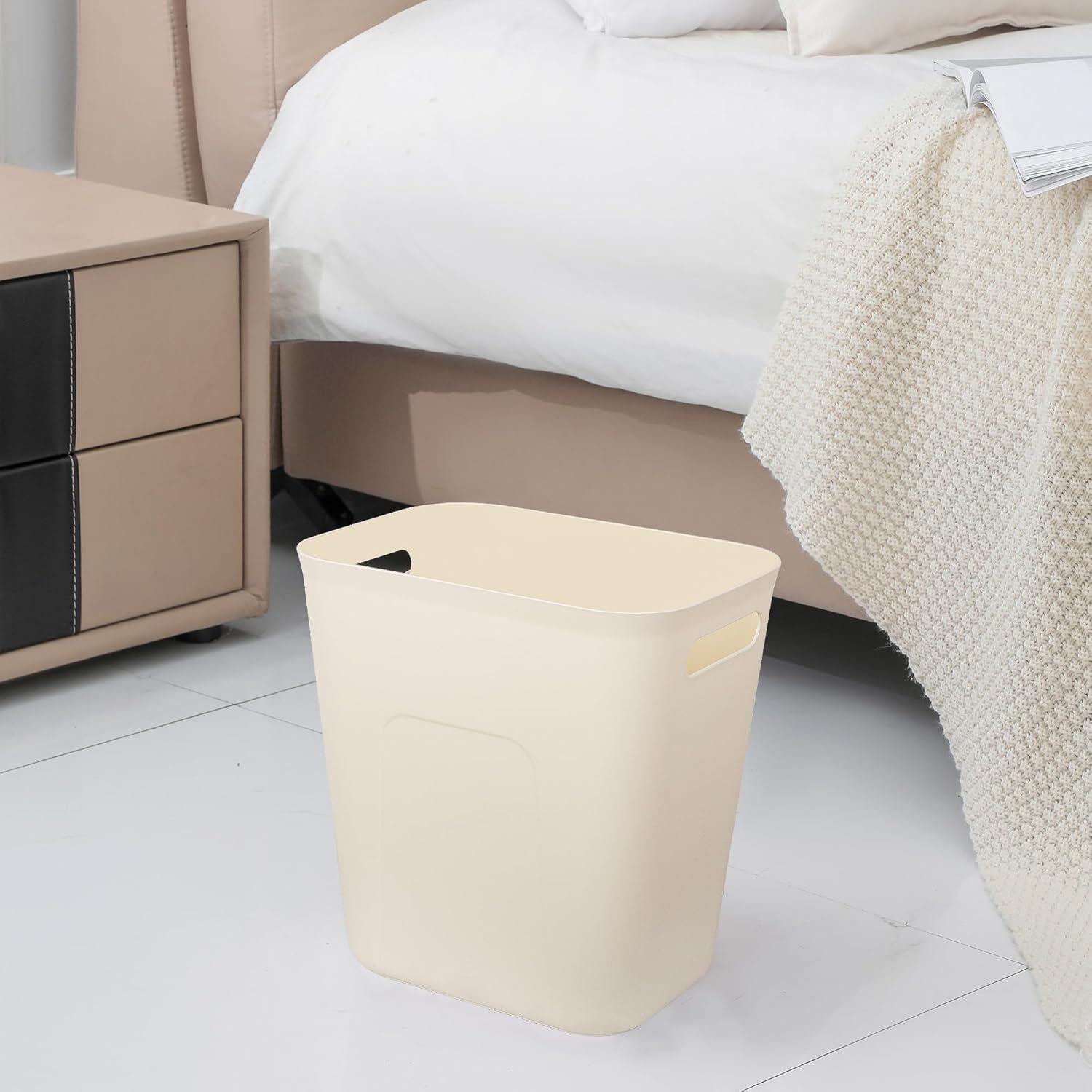 imageUUJOLY Plastic Small Trash Can Wastebasket Garbage Container Basket for Bathrooms Laundry Room Kitchens Offices Kids Rooms Dorms 35 Gallon Dark GreyBeige