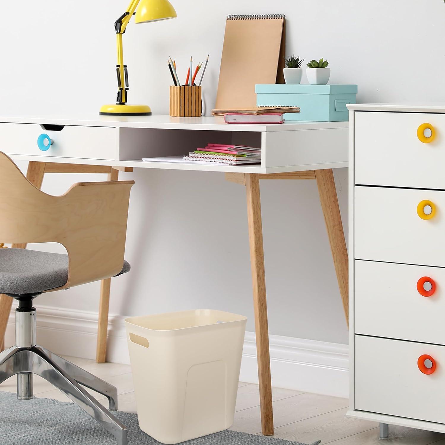 imageUUJOLY Plastic Small Trash Can Wastebasket Garbage Container Basket for Bathrooms Laundry Room Kitchens Offices Kids Rooms Dorms 35 Gallon Dark GreyBeige