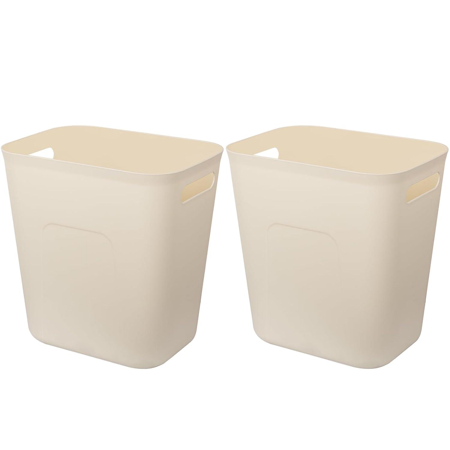 imageUUJOLY Plastic Small Trash Can Wastebasket Garbage Container Basket for Bathrooms Laundry Room Kitchens Offices Kids Rooms Dorms 35 Gallon Dark GreyBeige