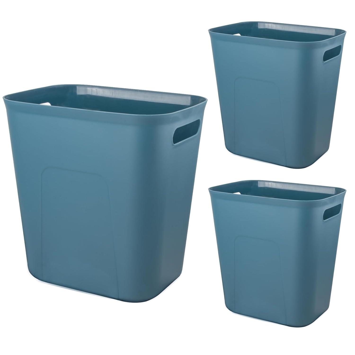 imageUUJOLY Plastic Small Trash Can Wastebasket Garbage Container Basket for Bathrooms Laundry Room Kitchens Offices Kids Rooms Dorms 35 Gallon Dark GreyBluish Green