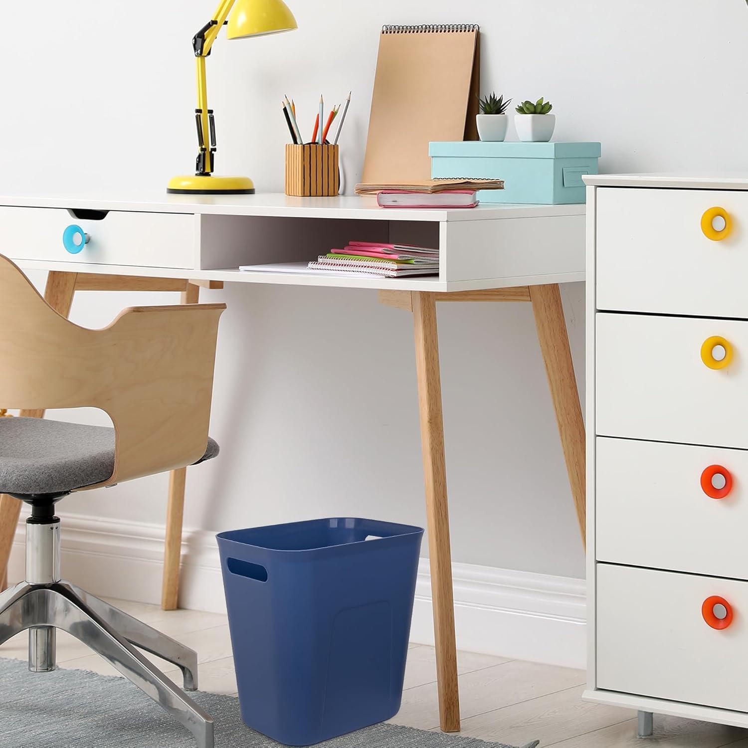 imageUUJOLY Plastic Small Trash Can Wastebasket Garbage Container Basket for Bathrooms Laundry Room Kitchens Offices Kids Rooms Dorms 35 Gallon Dark GreyBlue